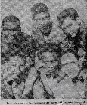 El Sexteto Juventud nel 1967. Olinto Medina (fundatore), basso; Carlos Quintana, batteria e voce; Rómulo Robaina, tumbadora; Juan M. Sánchez, chitarra elettrica; Pablo Erasmo Alvarez, guiro; Cruz Armando Quintana bongó e Oscar Mijares, voce principale. Foto di Gherson Maldonado.